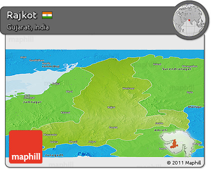 Physical Panoramic Map of Rajkot, political outside