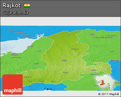Physical Panoramic Map of Rajkot, political outside