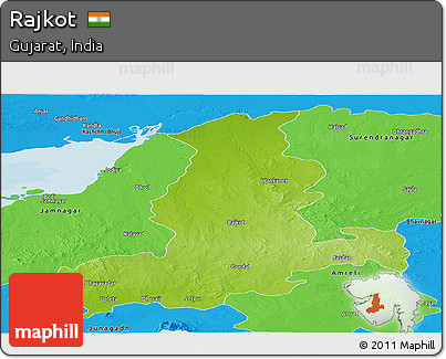 Physical Panoramic Map of Rajkot, political outside