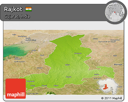 Physical Panoramic Map of Rajkot, satellite outside