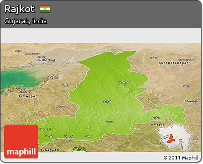 Physical Panoramic Map of Rajkot, satellite outside