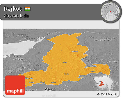 Political Panoramic Map of Rajkot, desaturated