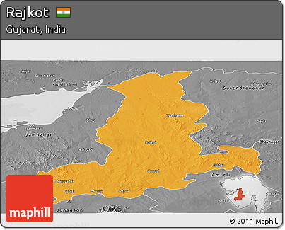 Political Panoramic Map of Rajkot, desaturated