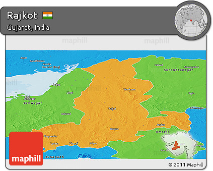 Political Panoramic Map of Rajkot