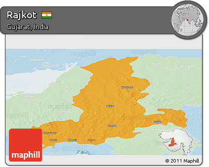 Political Panoramic Map of Rajkot, lighten
