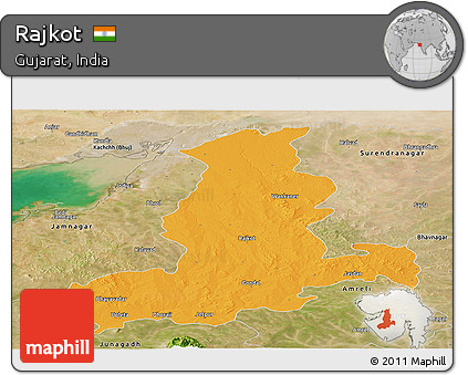 Political Panoramic Map of Rajkot, satellite outside