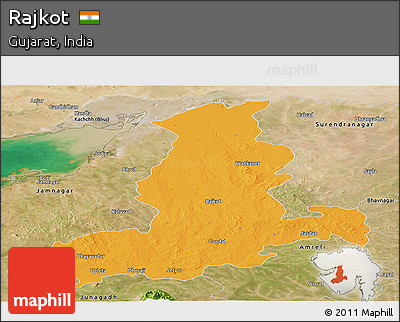Political Panoramic Map of Rajkot, satellite outside