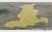 Satellite Panoramic Map of Rajkot, darken, semi-desaturated
