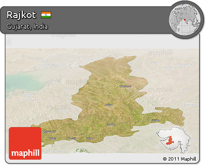 Satellite Panoramic Map of Rajkot, lighten