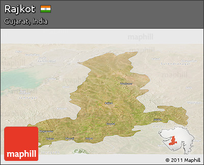 Satellite Panoramic Map of Rajkot, lighten