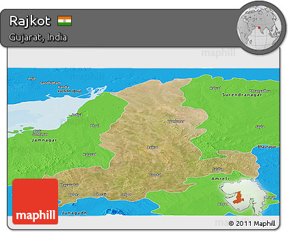 Satellite Panoramic Map of Rajkot, political outside