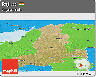 Satellite Panoramic Map of Rajkot, political outside