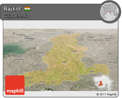 Satellite Panoramic Map of Rajkot, semi-desaturated