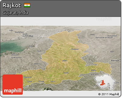 Satellite Panoramic Map of Rajkot, semi-desaturated
