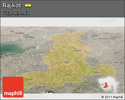 Satellite Panoramic Map of Rajkot, semi-desaturated