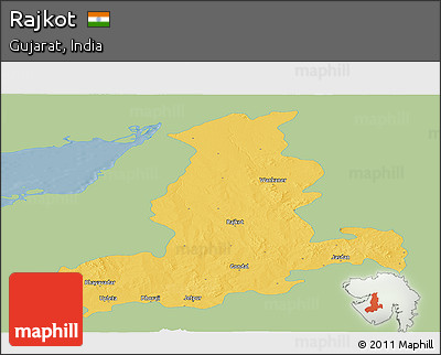 Savanna Style Panoramic Map of Rajkot, single color outside