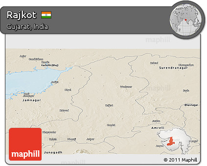 Shaded Relief Panoramic Map of Rajkot