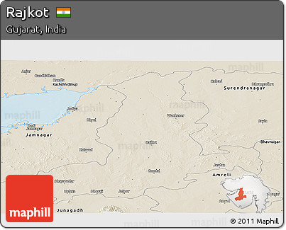 Shaded Relief Panoramic Map of Rajkot