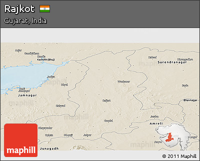 Shaded Relief Panoramic Map of Rajkot