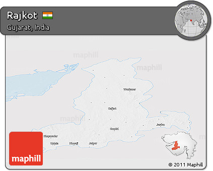 Silver Style Panoramic Map of Rajkot, single color outside