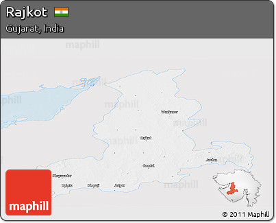 Silver Style Panoramic Map of Rajkot, single color outside