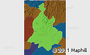 Political 3D Map of Sabarkantha (Himatnagar), darken