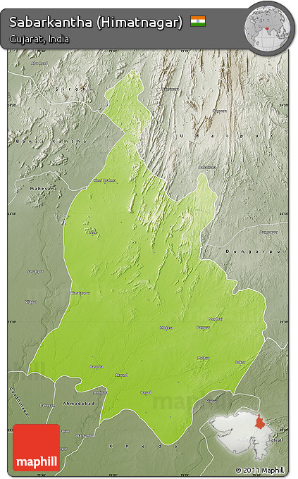 Physical Map of Sabarkantha (Himatnagar), semi-desaturated