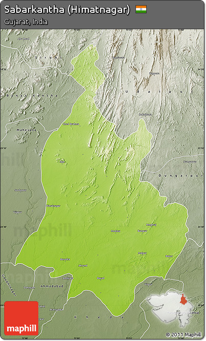 Physical Map of Sabarkantha (Himatnagar), semi-desaturated