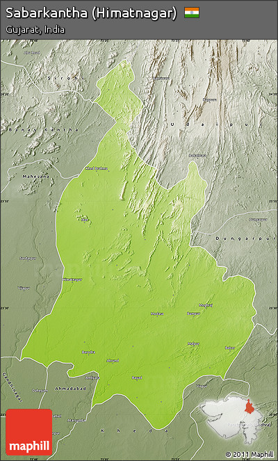 Physical Map of Sabarkantha (Himatnagar), semi-desaturated