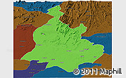 Political Panoramic Map of Sabarkantha (Himatnagar), darken