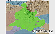 Political Panoramic Map of Sabarkantha (Himatnagar), semi-desaturated