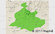 Political Panoramic Map of Sabarkantha (Himatnagar), shaded relief outside