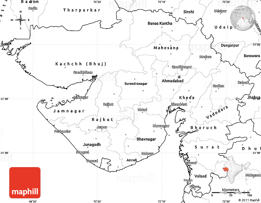 Outline Map Of Gujarat With Districts Blank Simple Map Of Gujarat