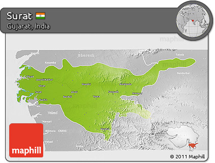 Physical 3D Map of Surat, lighten, desaturated