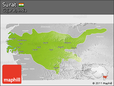 Physical 3D Map of Surat, lighten, desaturated
