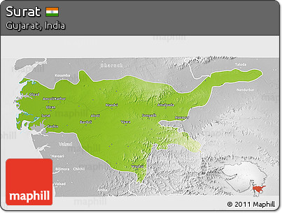 Physical 3D Map of Surat, lighten, desaturated
