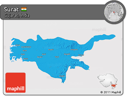 Political 3D Map of Surat, cropped outside