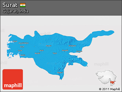 Political 3D Map of Surat, cropped outside