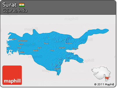 Political 3D Map of Surat, cropped outside