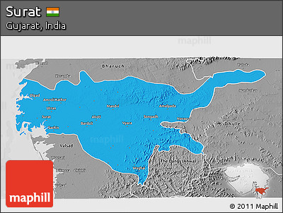 Political 3D Map of Surat, desaturated