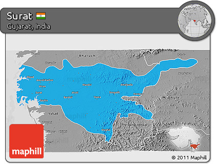 Political 3D Map of Surat, desaturated