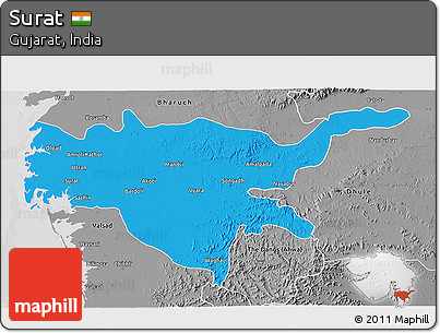 Political 3D Map of Surat, desaturated