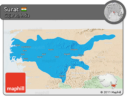 Political 3D Map of Surat, lighten