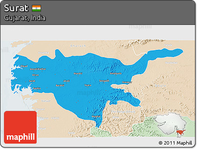 Political 3D Map of Surat, lighten