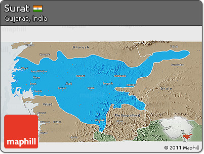 Political 3D Map of Surat, semi-desaturated