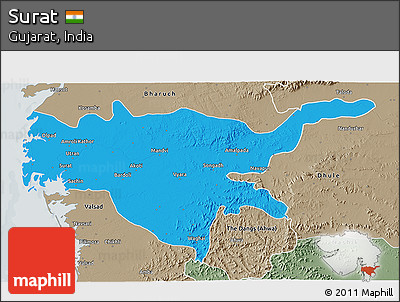 Political 3D Map of Surat, semi-desaturated