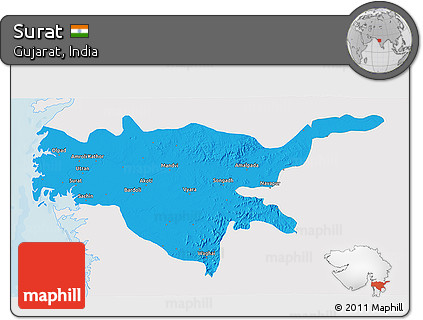Political 3D Map of Surat, single color outside