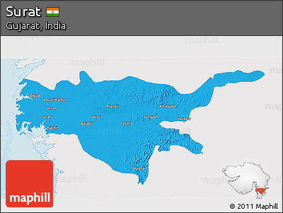 Political 3D Map of Surat, single color outside