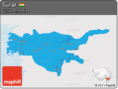 Political 3D Map of Surat, single color outside
