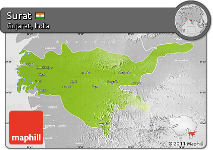 Physical Map of Surat, lighten, desaturated